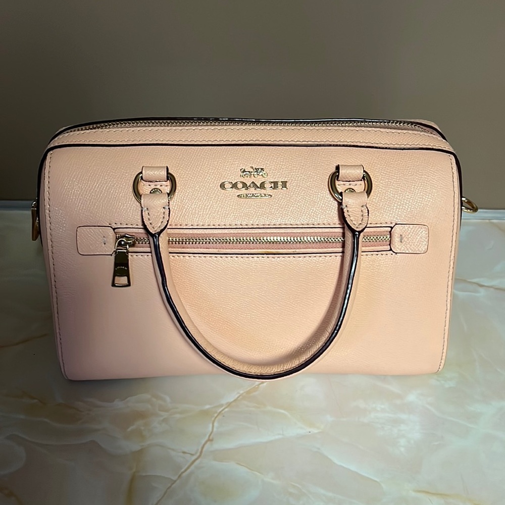 Coach Rowan Satchel Crossgrain Leather Handbag Color: Blush Peach